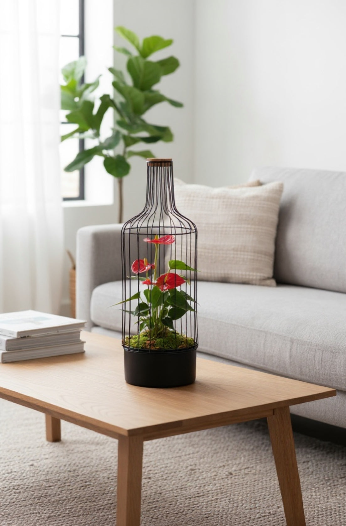 Anthurie in Metallflasche | Stilvolle Flasche mit Flamingopflanze  The  Green Bottle Garden