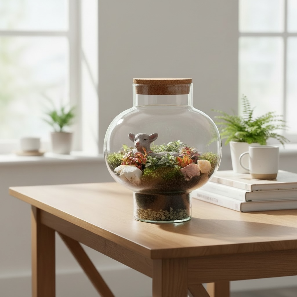 Gesloten Terrarium met Keramische schaapje