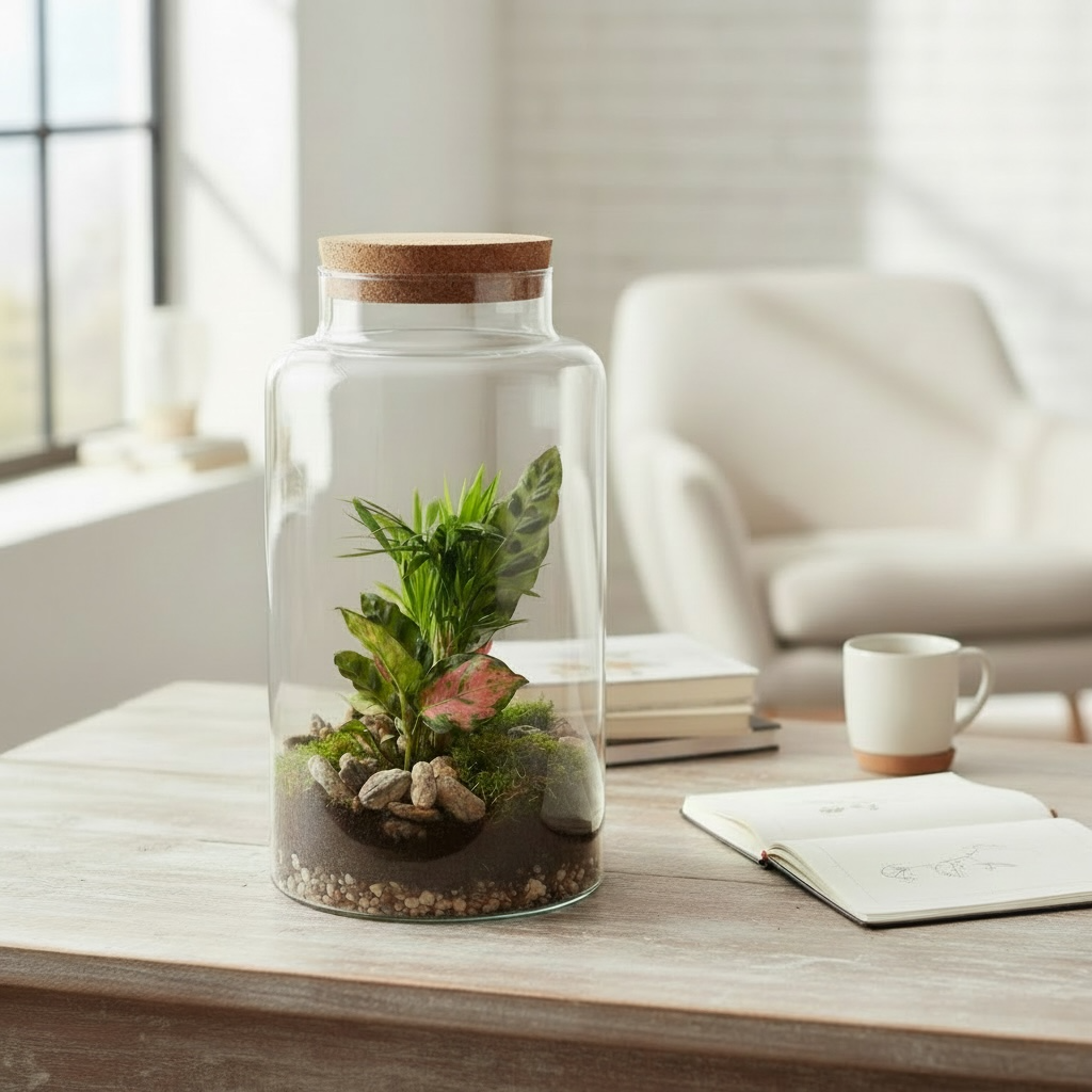 Tropical Urban Jungle Plants in Terrarium Green-bottle Jungle