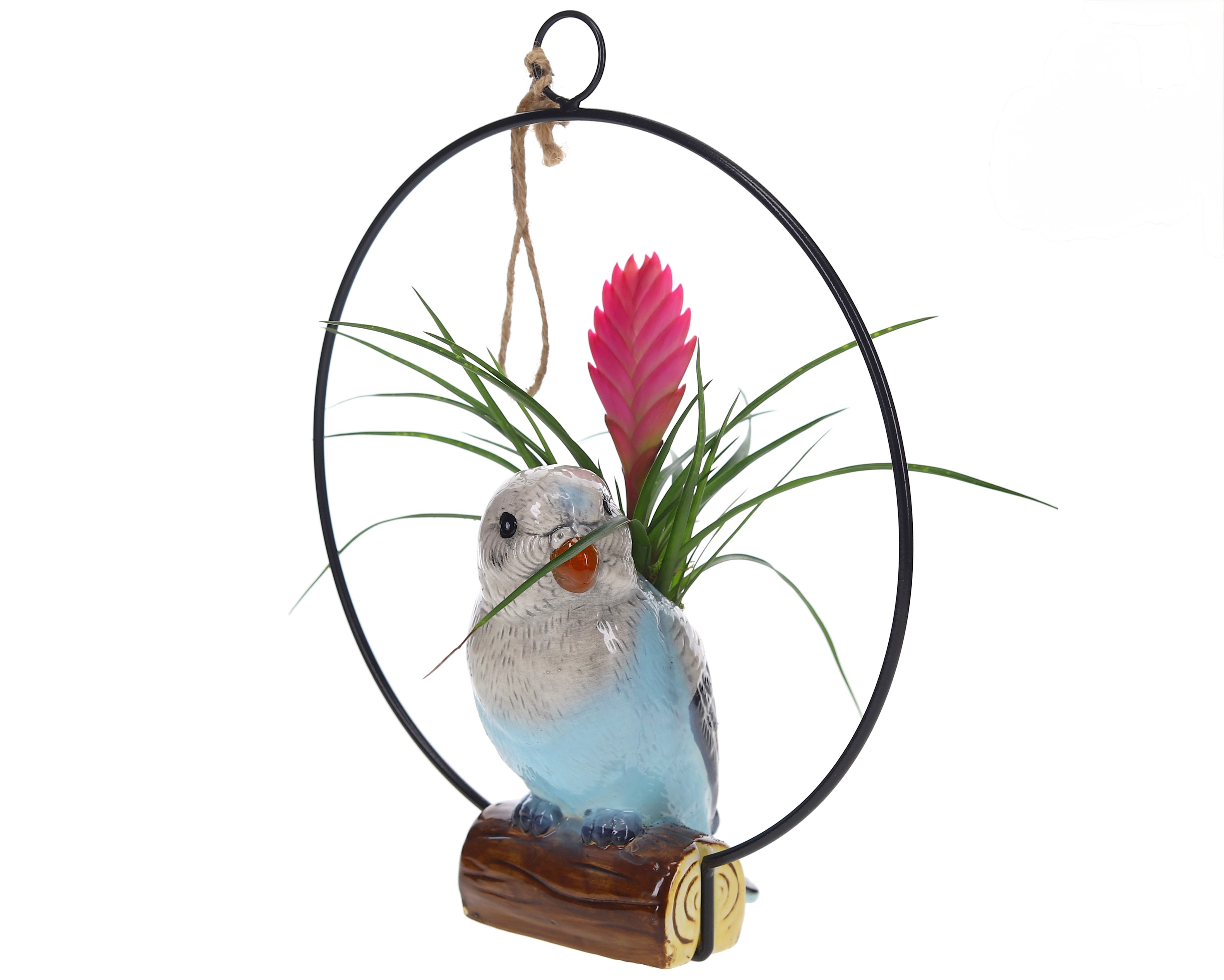 Keramieke vogel met Tillandsia blauw