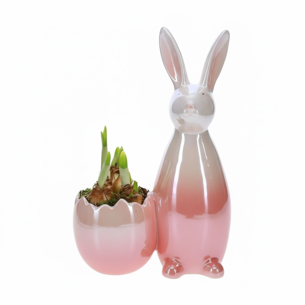 Paashaas decoratie met Narcis Roze