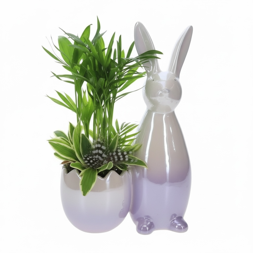 Paashaas paars met groenplanten