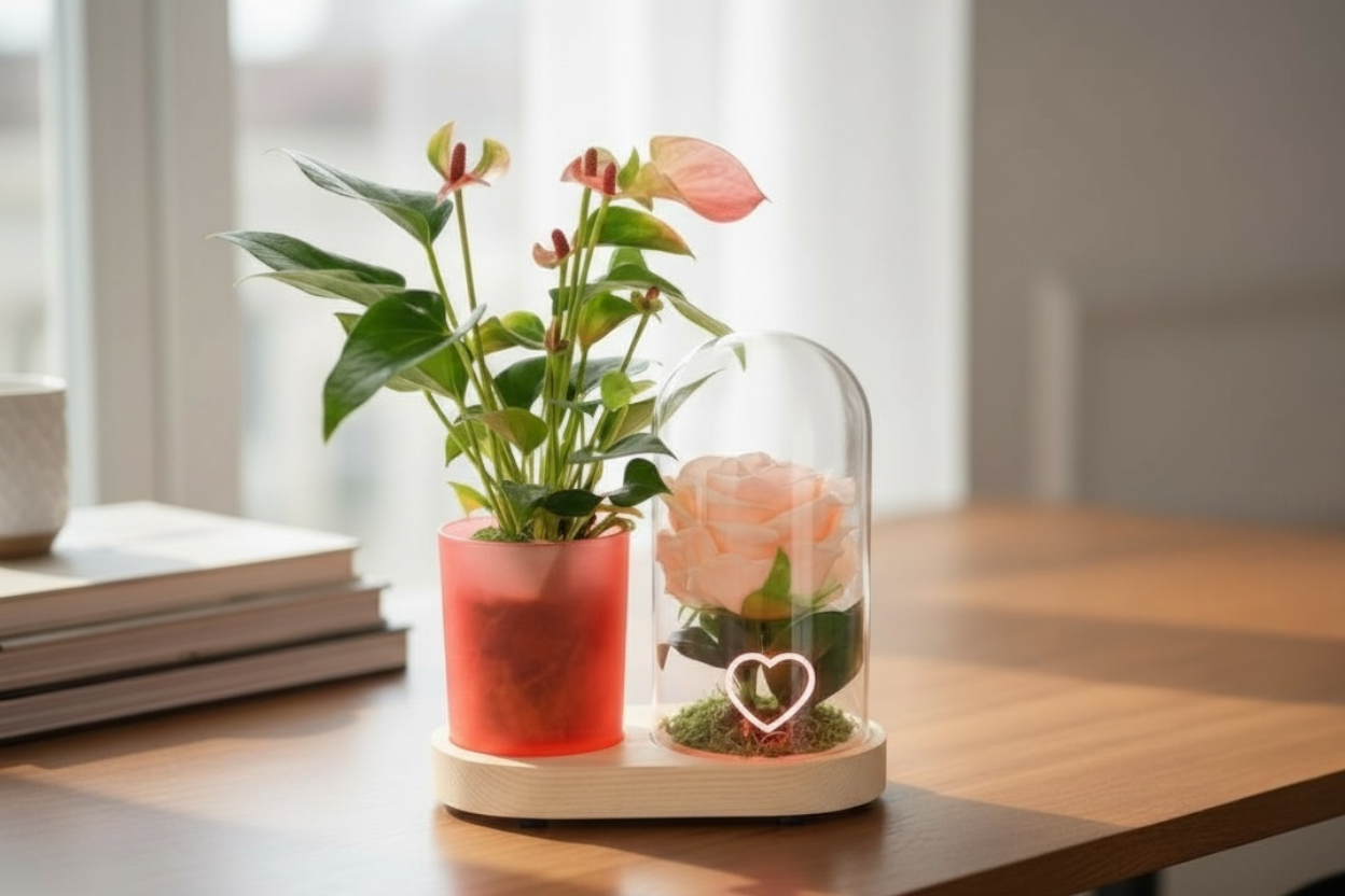 Anthurium in Rosa Amore – LED Heart