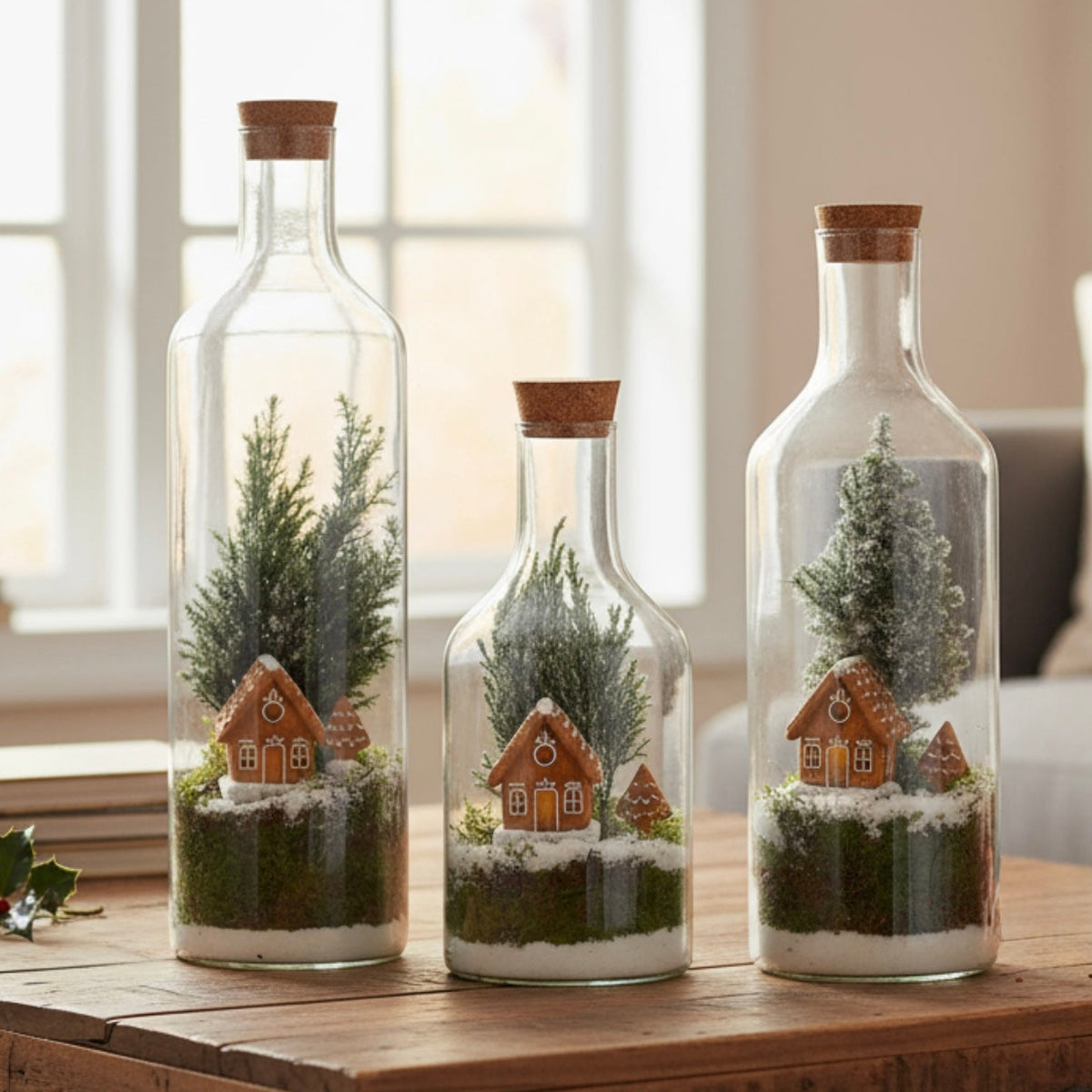 Terrarium Bottle Kersthuisje