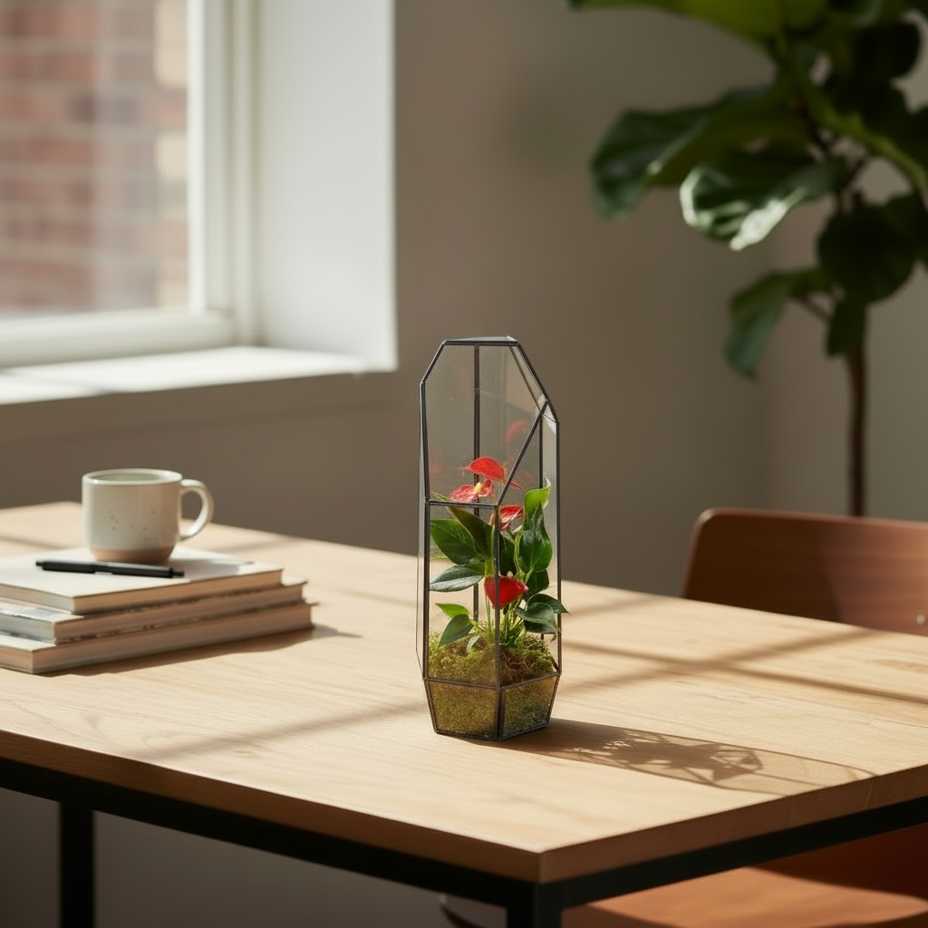 geometrisch terrarium met Anthurium