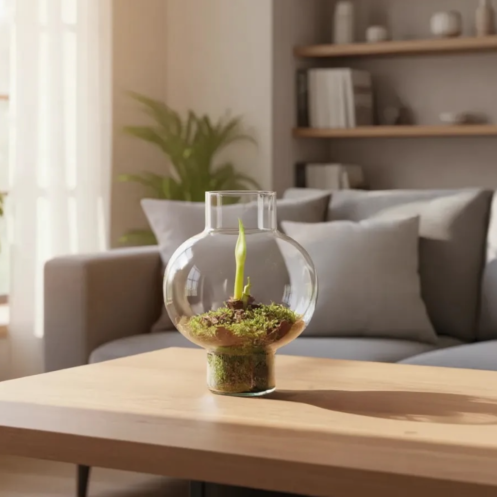 Amaryllis in open terrarium Laura
