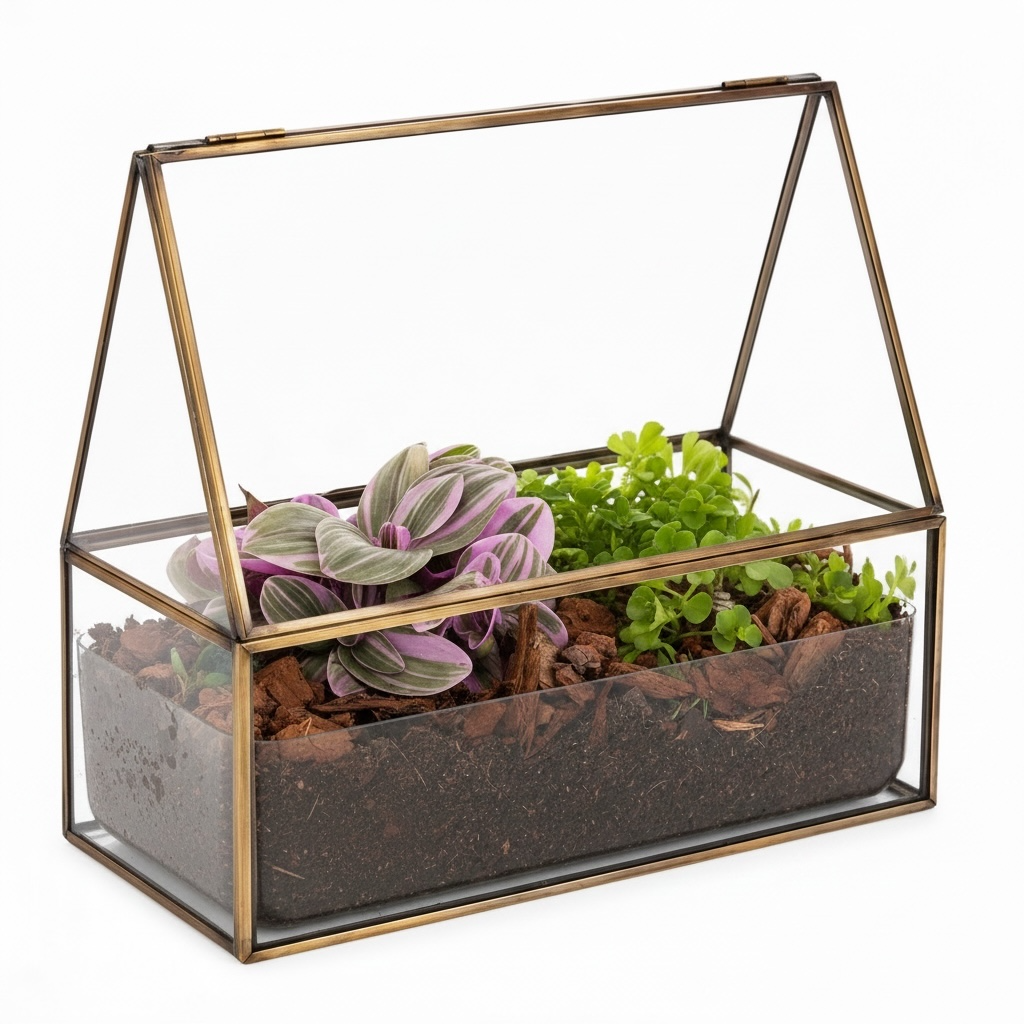 Groenplantjes in Semi-terrarium glazen huisje