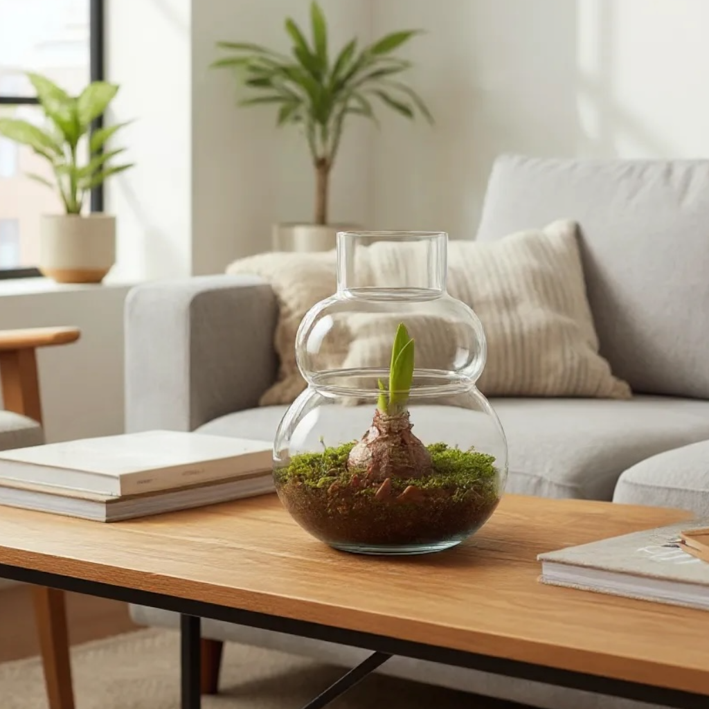 Amaryllis in open terrarium Olaf