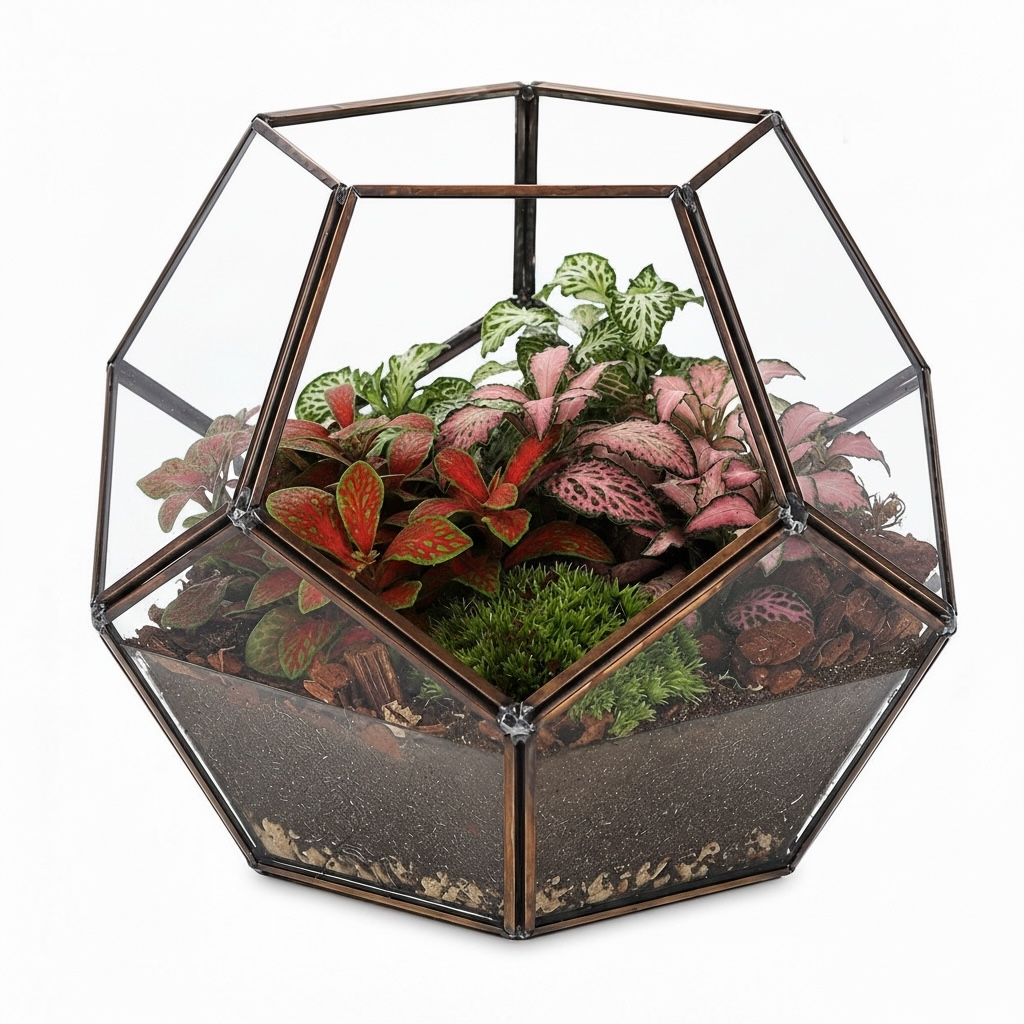 Fittonia in open terrarium geometrisch planter
