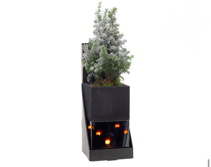 kerstboompje met vlam-led in houten planter