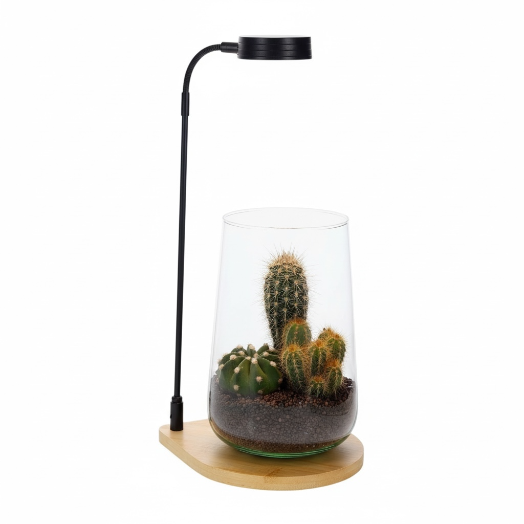Bureau lampje terrarium met cactus