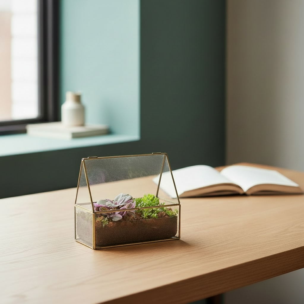 Groenplantjes in Semi-terrarium glazen huisje