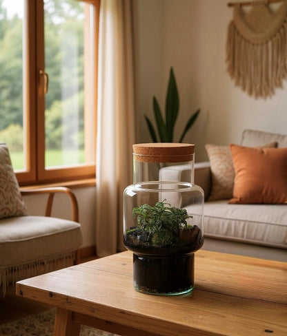 Ecosysteem terrarium met fittonia