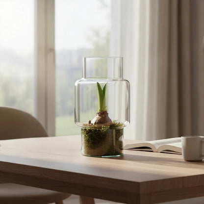 Amaryllis in open terrarium Sara