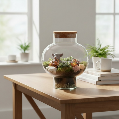 Gesloten Terrarium met Keramische schaapje