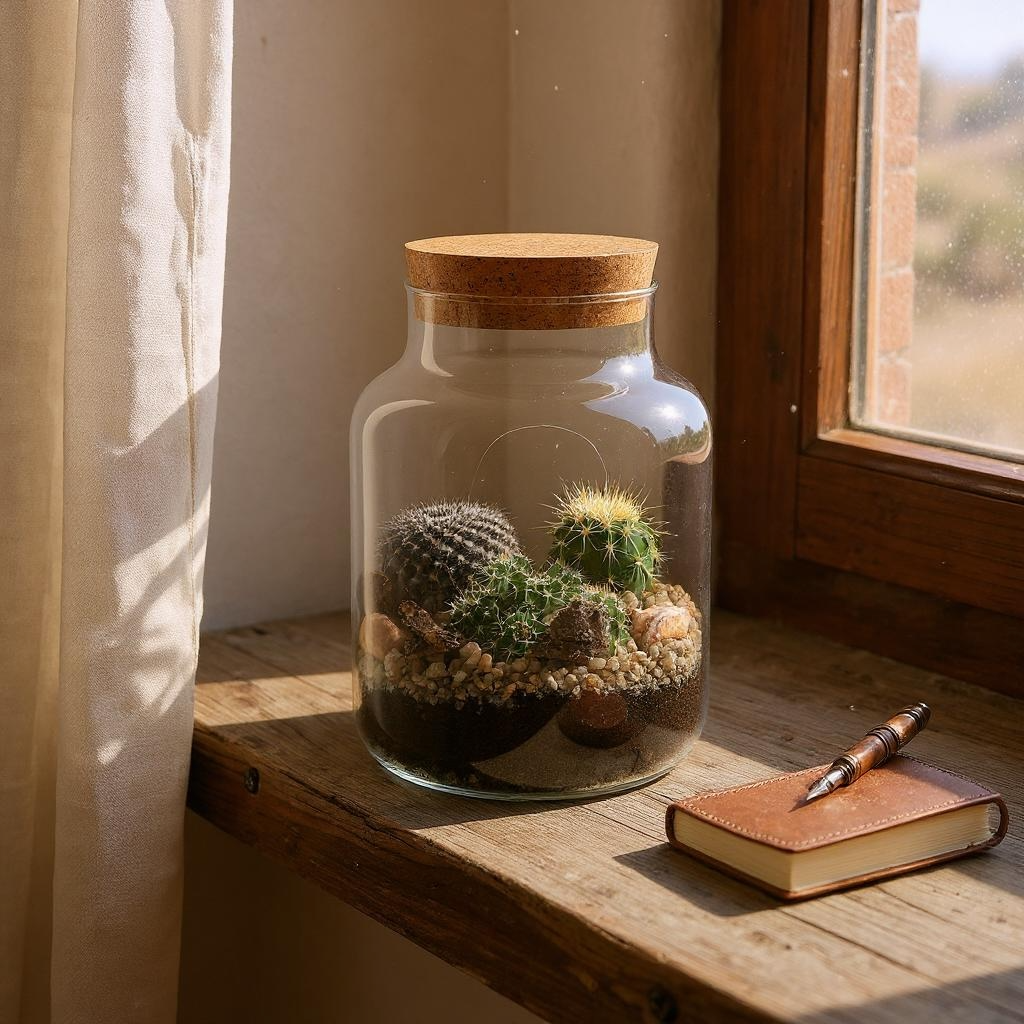 Green Bottle terrarium cactus