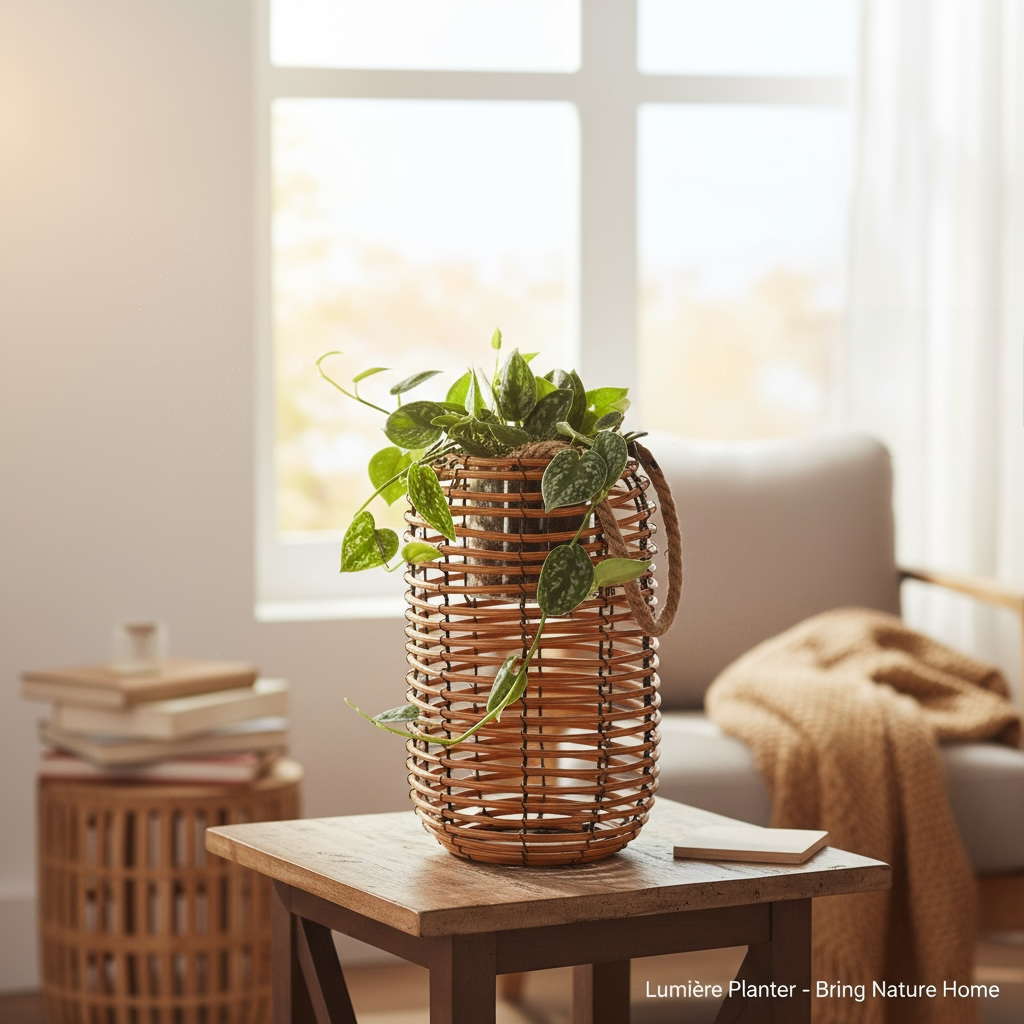 Scindapsus in Rattan-Laterne