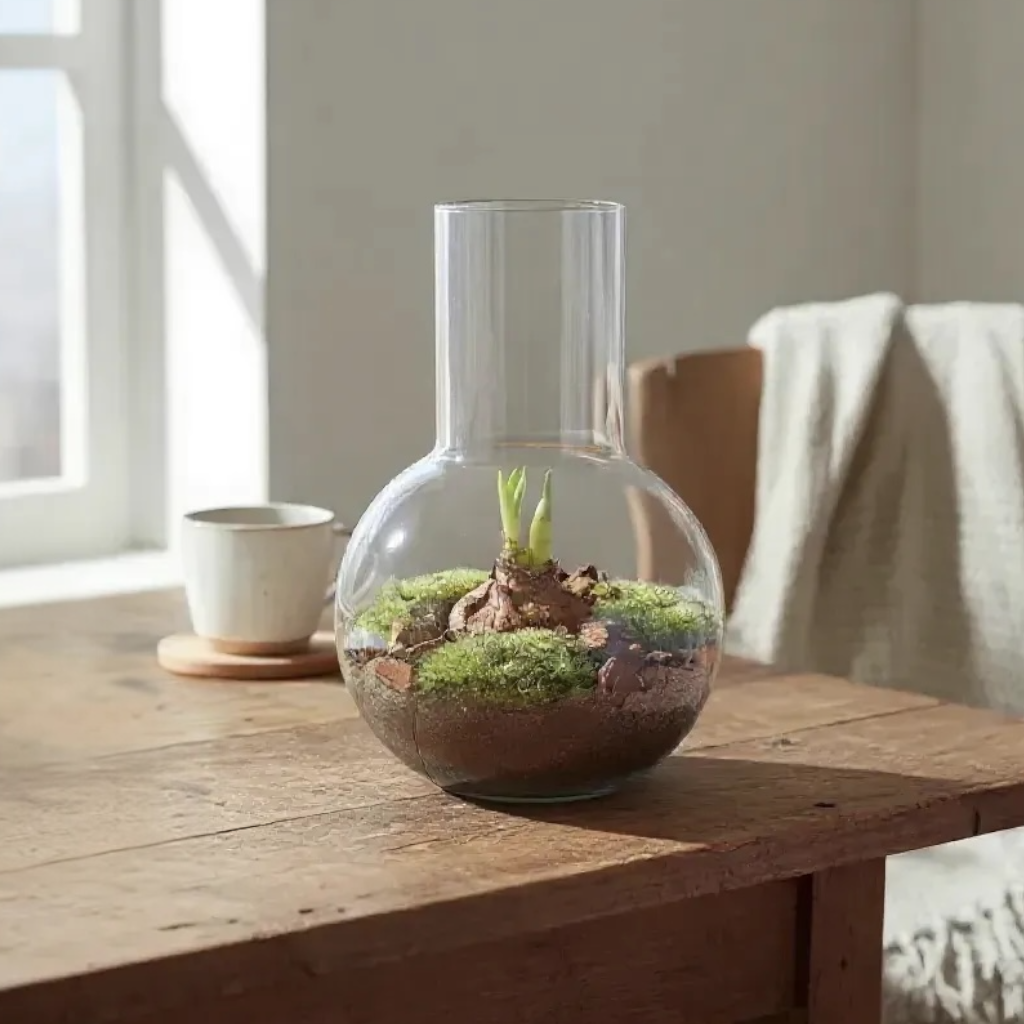 Amaryllis in open terrarium Suzanne