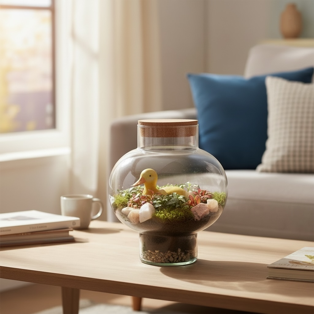 Fittonia met eend in Gesloten Ecosysteem Laura