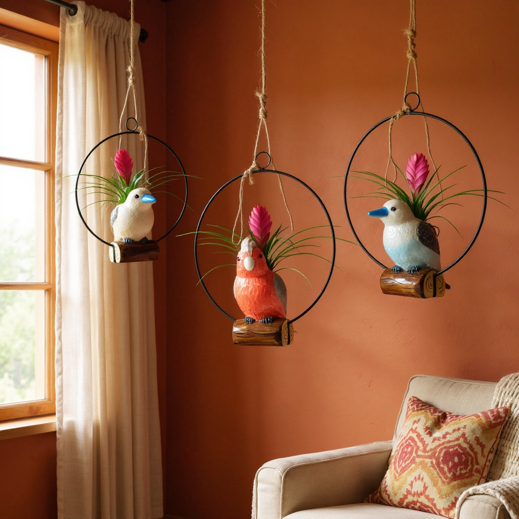 Keramieke vogel met Tillandsia