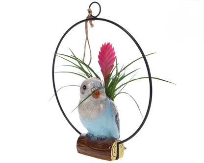 Keramieke vogel met Tillandsia blauw
