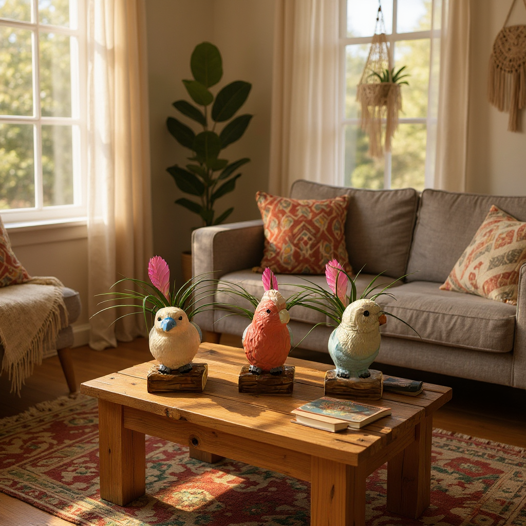 Keramieke vogel met Tillandsia staand