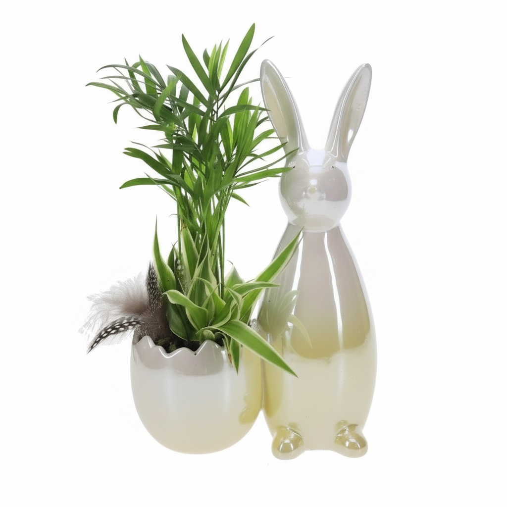 Paashaas Geel met groenplanten