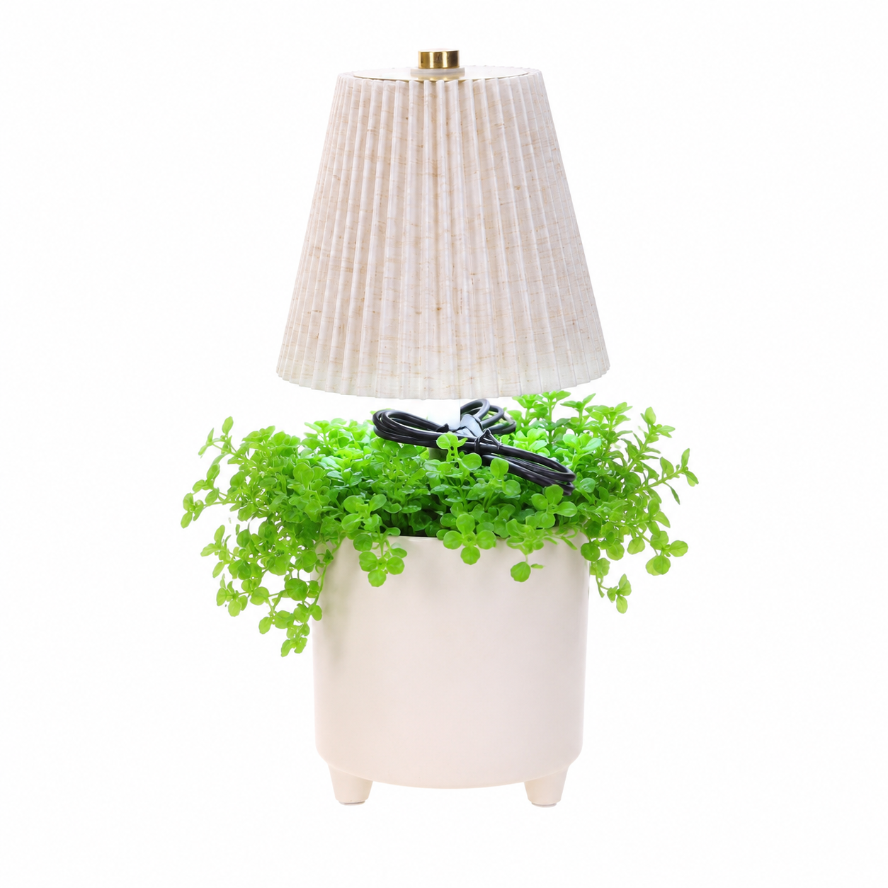 Tafellamp met plant beige-wit