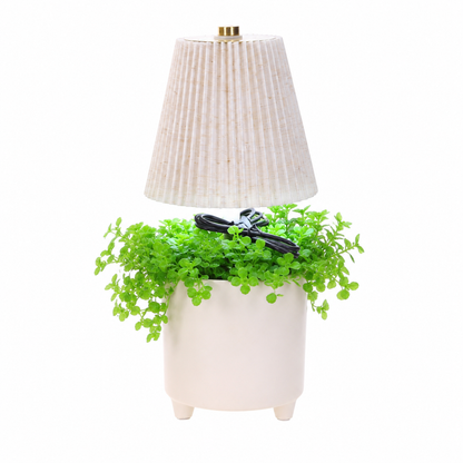 Tafellamp met plant beige-wit