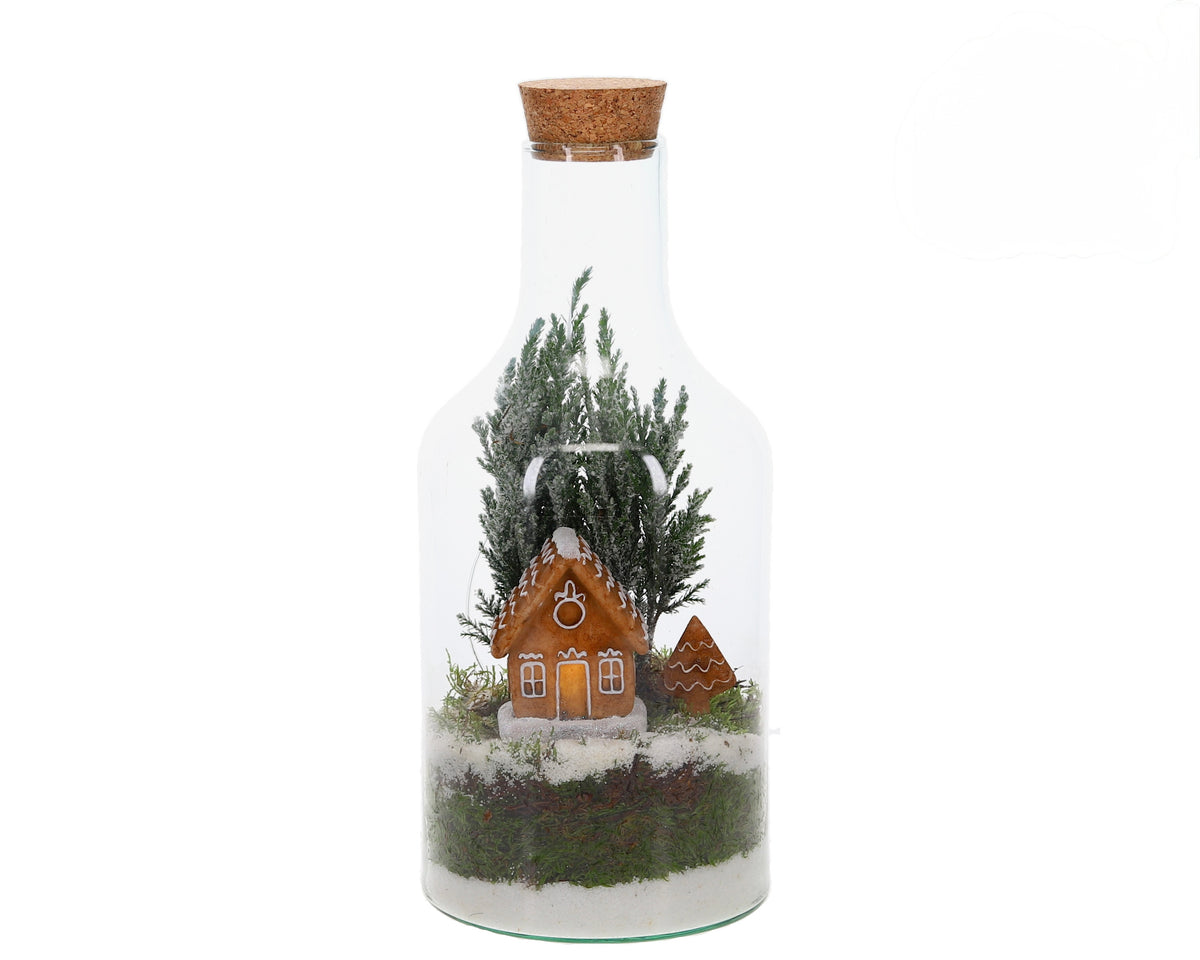 Terrarium Bottle Kersthuisje S