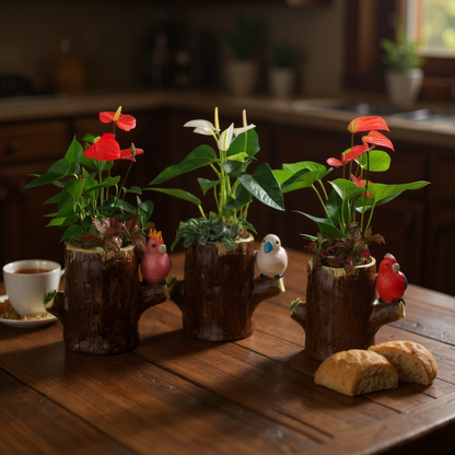 Vogel stamboom met anthurium en fittonia