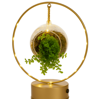 Lighting boog green – hangend groenobject met licht - The Green Bottle Garden