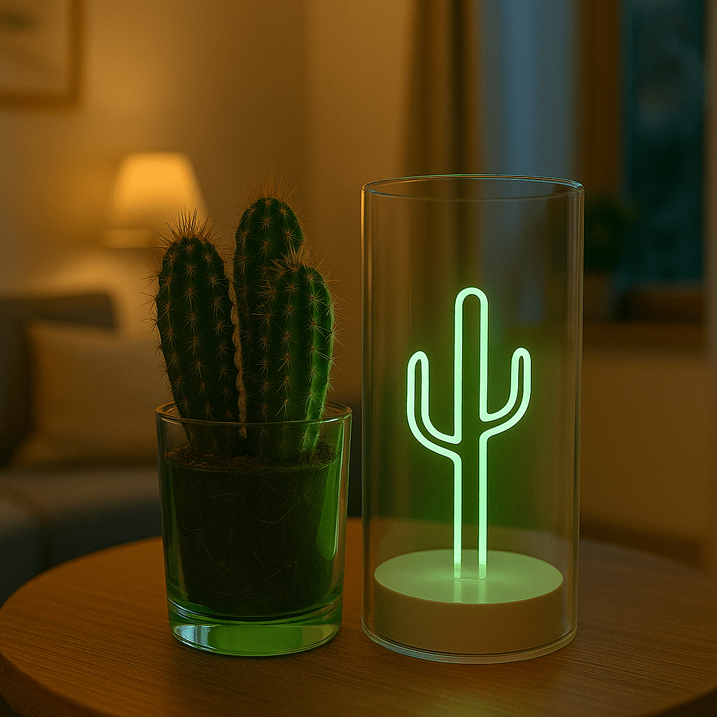 Lighting Cactus – Groen LED & Echte Cactus in Potje - The Green Bottle Garden